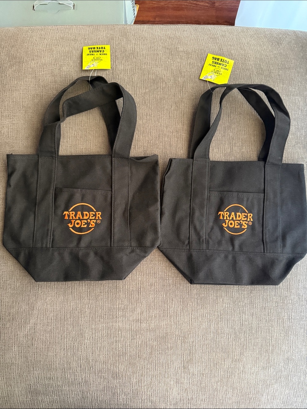 Trader Joe's Black Canvas Tote Bag with Orange Logo - Reusable Shopping Bag